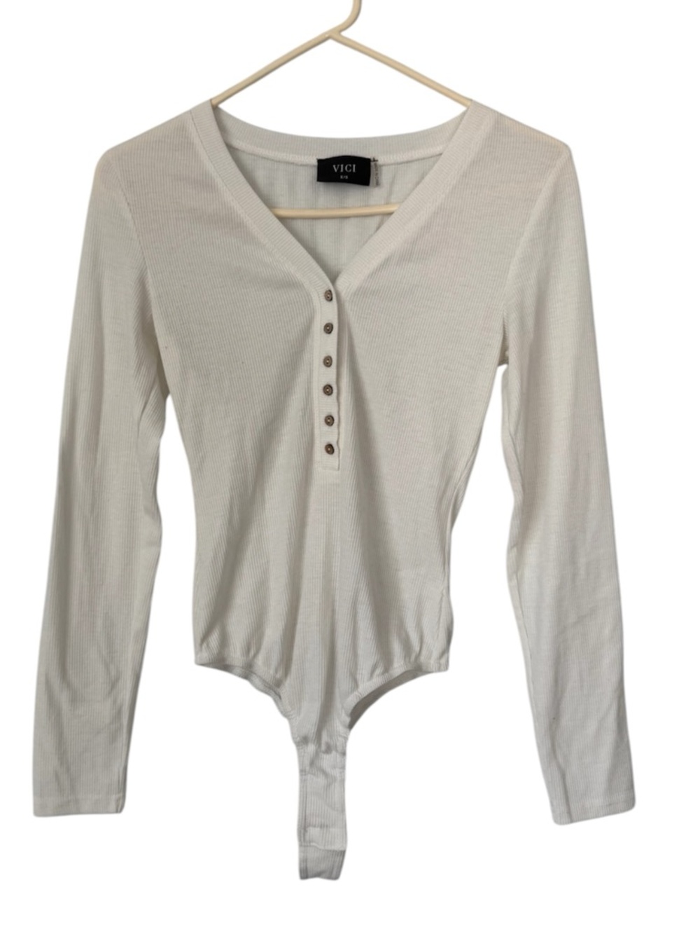 VICI Ivory Long Sleeve Ribbed Henley Bodysuit XS